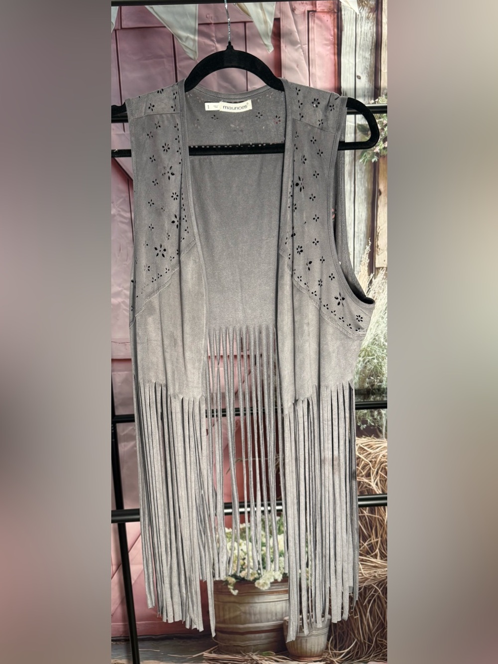 Maurice’s Fringe Suede-Look Sleeveless Vest - Gray Size 1 / XLarge
